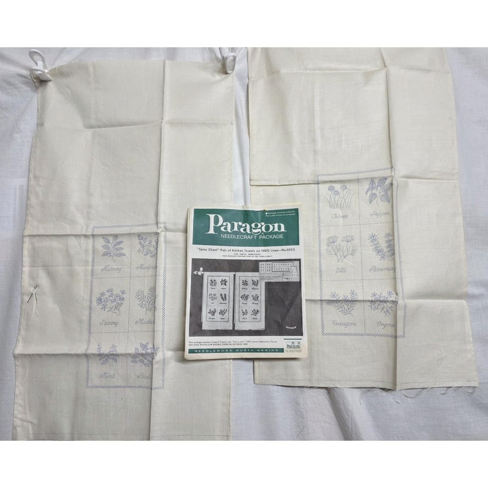 Vintage Paragon Spice Chart Embroidery Kitchen Towels Kit 0352 100% Linen